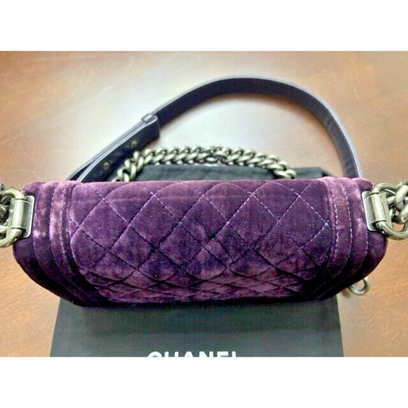 CHANEL LE BOY Purple Silver Chain Small Velvet Lambskin Shoulder Bag Crossbody - Picture 7 of 16